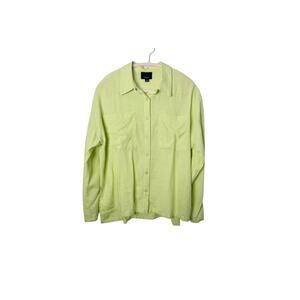 Lumiere Collared Shirt Viscose Linen Blend Long Sleeve Button Down Lime Green M